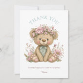 Carte De Remerciements Cute Boho Teddy Bear Birthday Party (Devant)