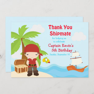 Carte De Remerciements Cute Brunette Pirate Boy Fête d'Anniversaire
