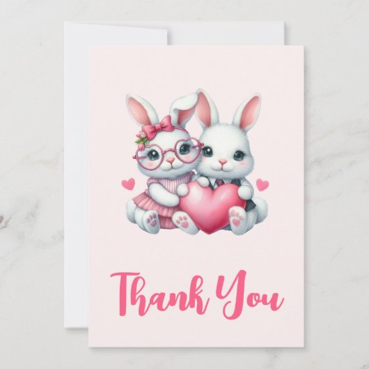 Carte De Remerciements Cute Bunnies Sharing a Heart Party (Devant)