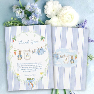 Carte De Remerciements Cute Bunny Boy Clothesline Baby Shower