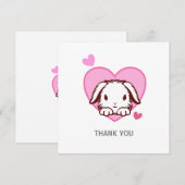 Carte De Remerciements Cute Bunny Coeur rose (Devant / Derrière)