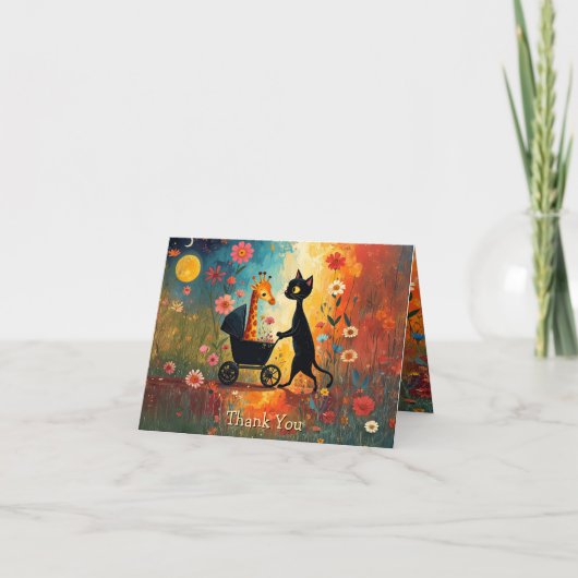 Carte De Remerciements Cute Cat Giraffe Thank You Card (Devant)