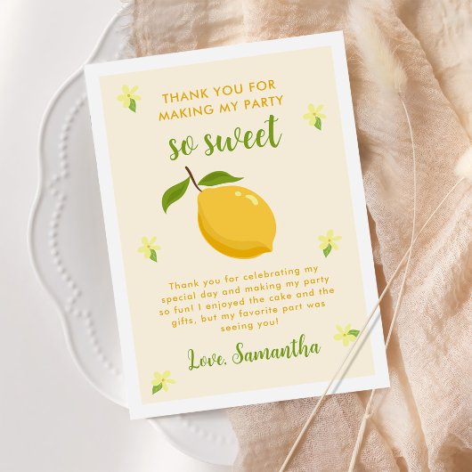 Carte De Remerciements Cute Citron Citrus fête d'anniversaire