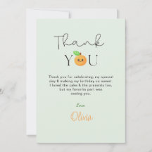 Cute Citrus Orange 1st Birthday Thank You cards 