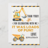 Carte De Remerciements Cute Construction Birthday Boy Party  (Devant)