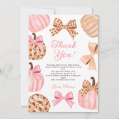Carte De Remerciements Cute Coquette Pink Bow Leopard Citrouille baby sho (Devant)