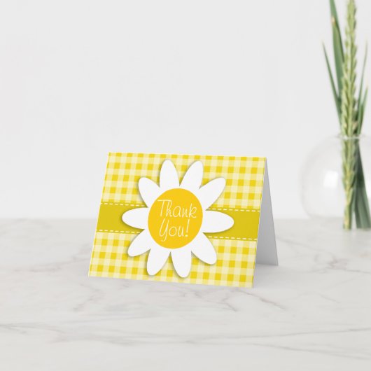 Carte De Remerciements Cute Daisy sur En vichy jaune or (Devant)