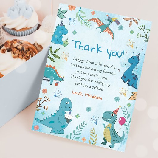 Carte De Remerciements Cute Dinosaur 1er anniversaire