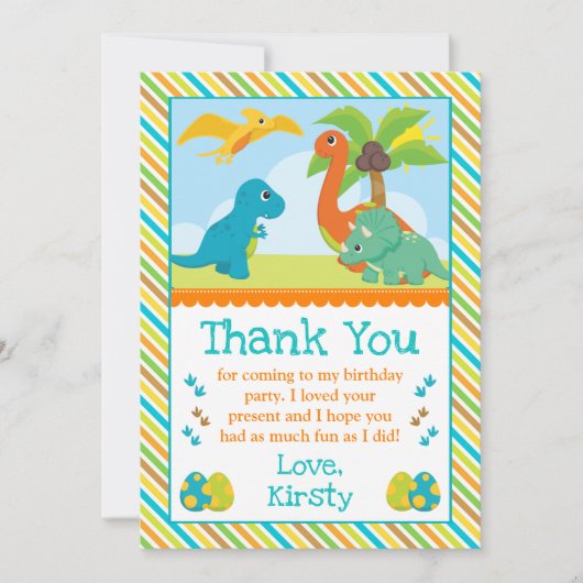Carte De Remerciements Cute Dinosaur Amis Anniversaire de enfant (Devant)