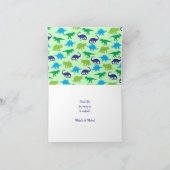 Carte De Remerciements Cute Dinosaur Baby shower Dino Blue et Green Boy (Intérieur)