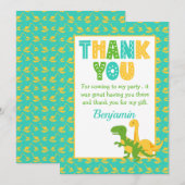 Carte De Remerciements Cute Dinosaur Boys Anniversaire (Devant / Derrière)