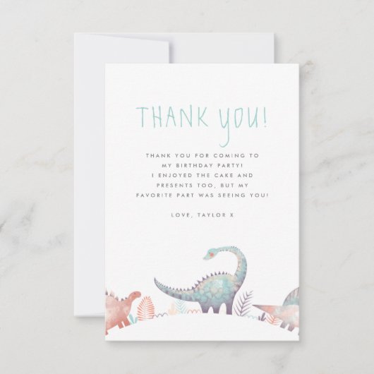 Carte De Remerciements Cute Dinosaur Girl Birthday Party (Devant)