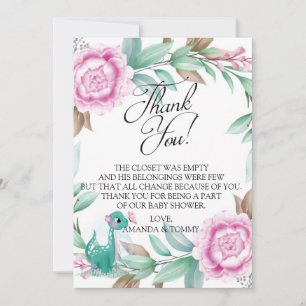 Carte De Remerciements Cute Dinosaur rose