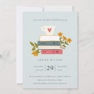 Carte De Remerciements Cute Dusky Stacked Books Floral Baby shower Invita
