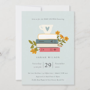 Carte De Remerciements Cute Dusky Stacked Books Floral Baby shower Invita