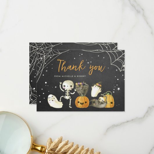Carte De Remerciements Cute Éffrayant Ghosts Chats Halloween Baby shower  (Devant/Arrière en situation)