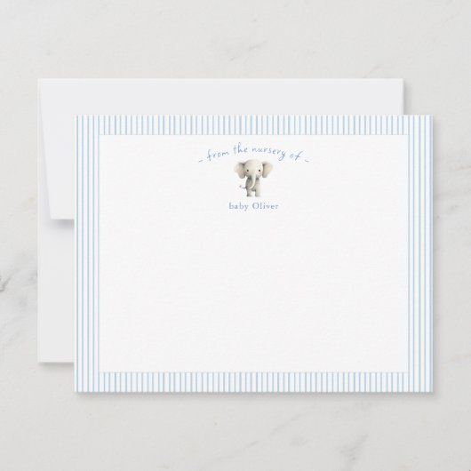 Carte De Remerciements Cute Elephant blue border Baby Boy  (Devant)