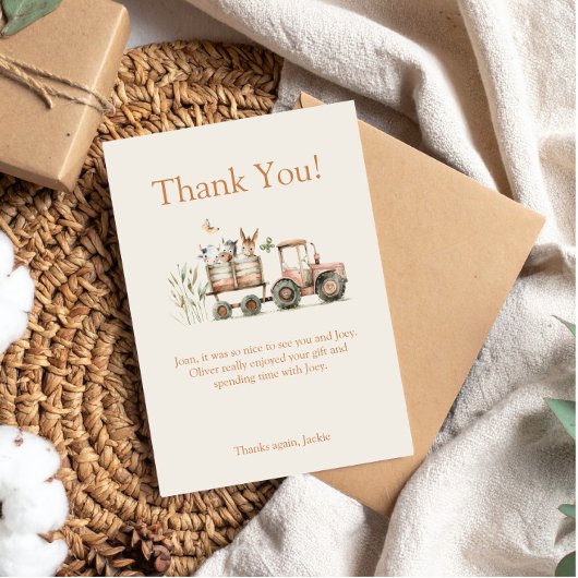 Carte De Remerciements Cute Farm à thème fête d'anniversaire pour garçon 