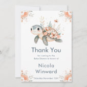 Carte De Remerciements Cute Floral Turtle Baby Shower (Devant)