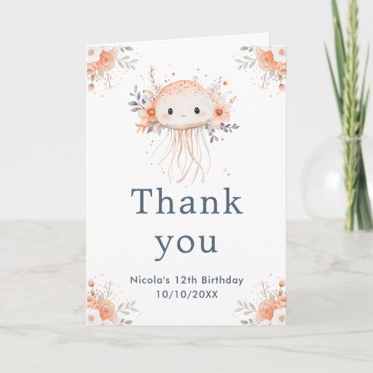 Carte De Remerciements Cute Florale méduse fête d'anniversaire (Devant)
