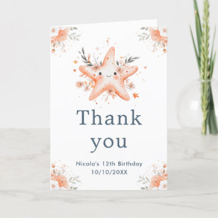 Carte De Remerciements Cute Florale Starfish fête d'anniversaire