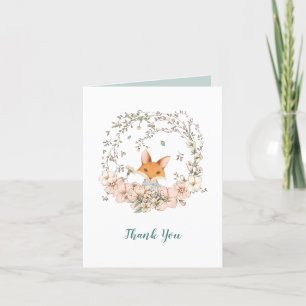 Carte De Remerciements Cute Fox Vintage oeuf de canard floral bleu blanc 