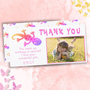 Carte De Remerciements Cute Gecko Lizard Rose Girl Photo Anniversaire