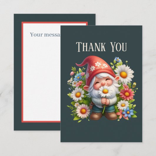 Carte De Remerciements Cute Gnome ajoutez un message (Devant / Derrière)