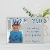 Carte De Remerciements Cute Grey Blue Birthday Boy Photo (Debout devant)