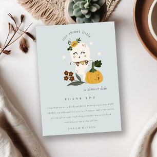 Carte De Remerciements Cute Halloween Blue Ghost Little Boo Baby shower