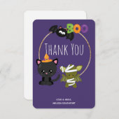 Carte De Remerciements Cute Halloween Chat, chauve-souris et maman Boo (Devant / Derrière)