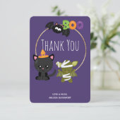 Carte De Remerciements Cute Halloween Chat, chauve-souris et maman Boo (Debout devant)
