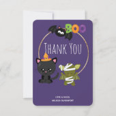 Carte De Remerciements Cute Halloween Chat, chauve-souris et maman Boo (Devant)