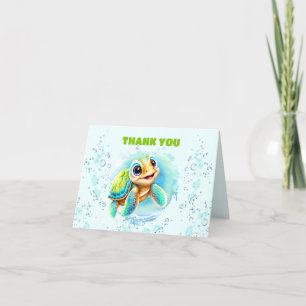 Carte De Remerciements Cute Happy Sea Turtle Little Boy 1er Anniversaire