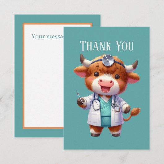 Carte De Remerciements Cute Highland vache Doctor ajouter un message (Devant / Derrière)