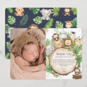Carte De Remerciements Cute Jungle Animaux La verdure 1er anniversaire Ph (Devant / Derrière)