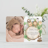 Carte De Remerciements Cute Jungle Animaux La verdure 1er anniversaire Ph (Debout devant)