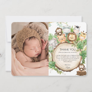 Carte De Remerciements Cute Jungle Animaux La verdure 1er anniversaire Ph