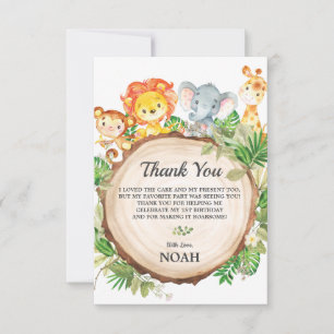 Carte De Remerciements Cute Jungle Animaux Safari 1er anniversaire