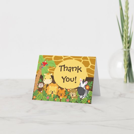 Carte De Remerciements Cute Jungle Safari Animals Thank You (Devant)