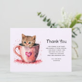 Carte De Remerciements Cute Kitten dans un Teacup avec les coeurs (Debout devant)