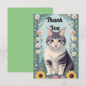 Carte De Remerciements Cute Kitten Et Fleurs (Devant / Derrière)