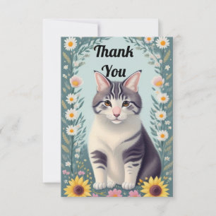 Carte De Remerciements Cute Kitten Et Fleurs