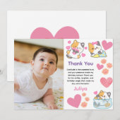 Carte De Remerciements Cute kitty avec bébé photo anniversaire (Devant / Derrière)