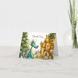 Carte De Remerciements Cute Knight Dragon Castle Anniversaire Fête Enfant
