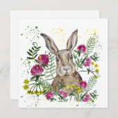 Carte De Remerciements Cute lapin en fleurs d'aquarelle (Devant / Derrière)