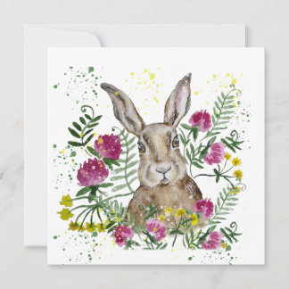 Carte De Remerciements Cute lapin en fleurs d'aquarelle