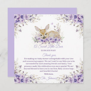 Carte De Remerciements Cute Lavande Purple Baby shower de cerfs floraux