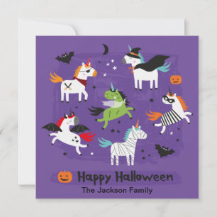 Carte De Remerciements Cute licorne en costumes d'Halloween