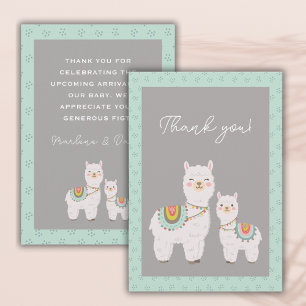 Carte De Remerciements Cute llama aqua et baby shower gris